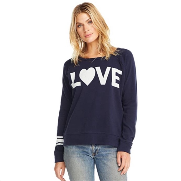 Chaser Tops - Chaser Navy Blue Big LOVE Long Sleeve Pullover Sweatshirt